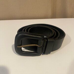 Frye Black Faux Leather Belt XL Brass Buckle‎ 37–43" Adjustable